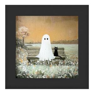 Ghost & Cat Framed Halloween Decor